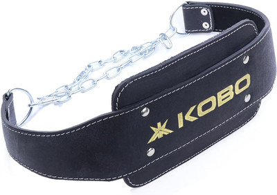 KOBO Dipping Belt with Chain Natural Leather (Imported) Weight Lifting Belt(Black)