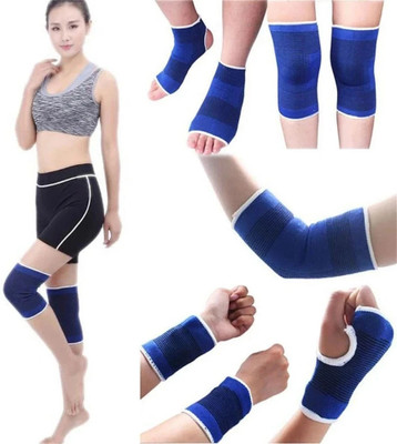 Shopeleven Combo of Palm Gloves+ Knee Support + Elbow Support + Ankle Support Hand Support Knee Support(Blue)