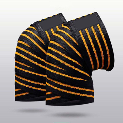 DreamPalace India Weight Lifting Knee Wraps Heavy Duty Elastic Compression Support for Squats Knee Support(Yellow, Black)
