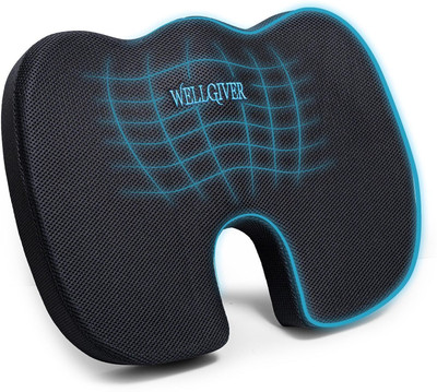 WELLGIVER Orthopedic Gel Memory Foam Coccyx Seat Cushion / Cushion For Tailbone Pain / Back / Lumbar Support(Black)