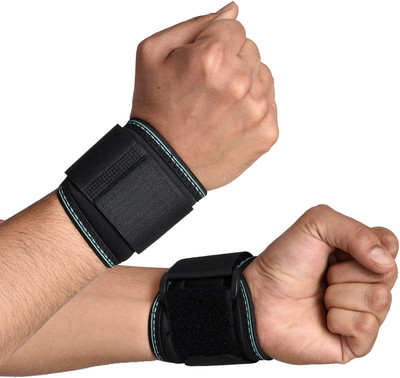 KUBER INDUSTRIES Wrist Brace with Double Lock|Nylon Drytex Wrist Supporter for Gym|1 Pair|Black Wrist Support