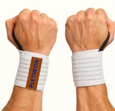 PLETHEON Wrist Wraps with Thumb Loop for Gym | Compression Support for Weightlifting Wrist Support(White)