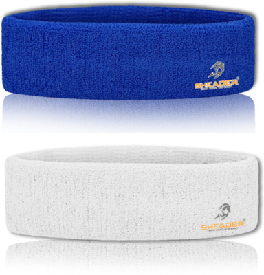 SHEADER Moisture Wicking Multipurpose Work Out Cotton Headband for Men's & Women's Head Support(Blue, White)
