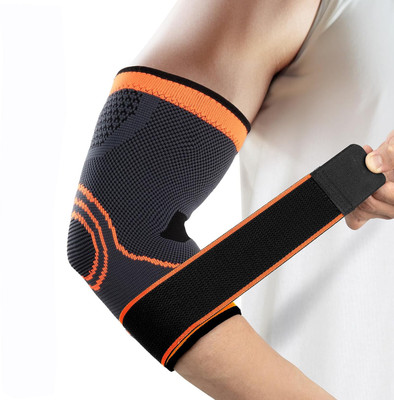 GymWar Adjustable Elbow Brace with Strap for Compression Sleeves Elbow Support(Orange)