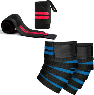 DreamPalace India Combo Set of Knee wrap for Gym Workout and Wrist Band Support Wrist Support(Red)