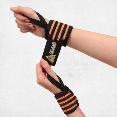 ABB INITIO Elastic Wrist Support Band/Wraps with Thumb Loop for Gym Weight Lifting Workout Wrist Support(Orange, Black)