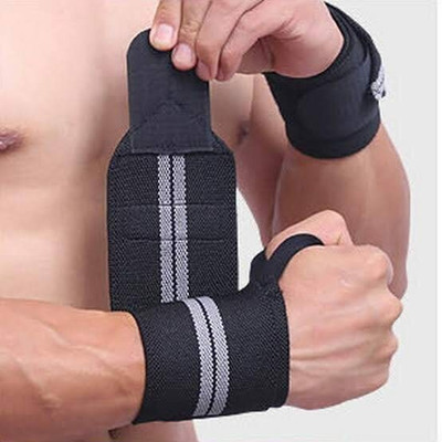 B VIBES Wrist Support Band/Wraps with Thumb Loop for Gym Weight Lifting & Workout (Grey) Wrist Support(Grey, Black)