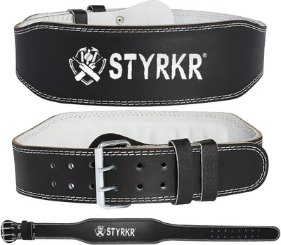 STYRKR Leather Weight Lifting Gym Belt Back Support Power Lifting Belt Back Wrist Support(Black)