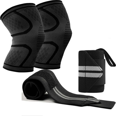 DreamPalace India Combo Set of knee Braces Pair for Sports and Wrist Support for Fitness Knee Support(Grey)