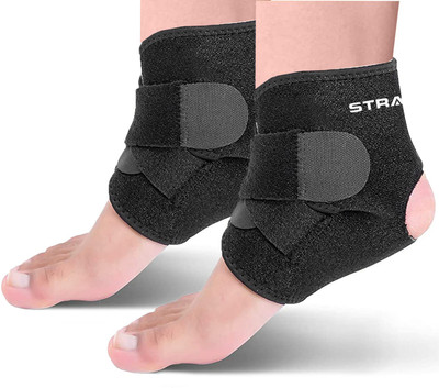 Strauss Adjustable Ankle Support Compression Brace, Free Size Ankle Support(Black)