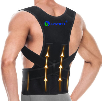 JUSTIFIT magnetic posture corrector belt for men and women and back pain relief Posture Corrector(Black, Grey)