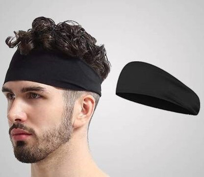 Bismaadh Men & Women Sweat Head Bands for Running, Sports Workout/Exercise Fitness Band Head Support(Black)