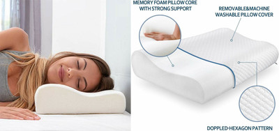 RUSHABH ENTERPRISE Memory Foam Stripes Sleeping Pillow Pack of 1(White)