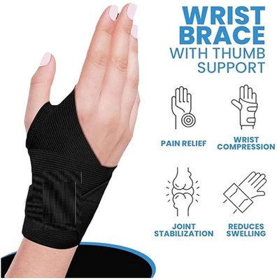 Mithlas Wrist Brace with Thumb Loop | Pain Relief Support for Gym & Daily Use Wrist Support(Black)