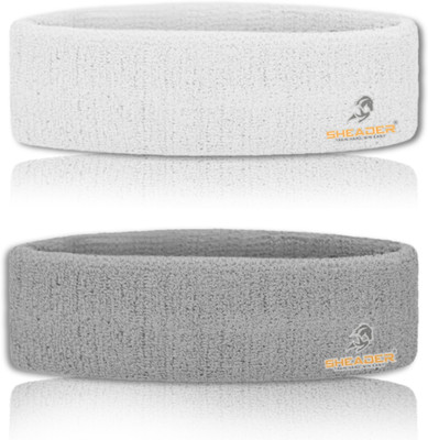 SHEADER Moisture Wicking Multipurpose Work Out Cotton Headband for Men's & Women's Head Support(White, Grey)