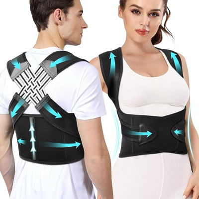 AZORIX Backbone Straight Belt for Men & Women Back Support Brace Pain Relief Posture Corrector(Black)