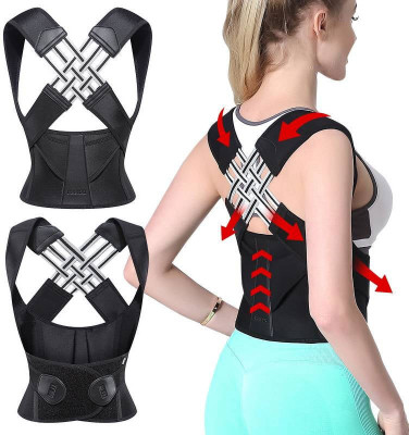GJSHOP Back Brace For Mid, Upper Spine Support- Neck, Shoulder, Clavicle Back / Lumbar Support(Black)