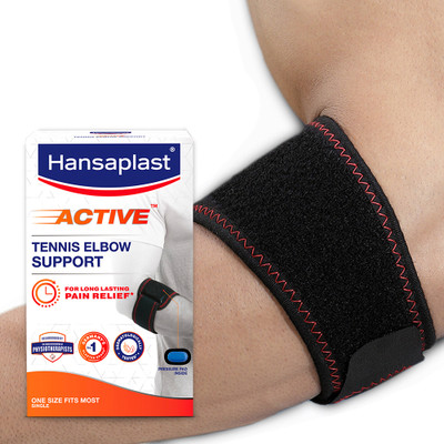 HANSAPLAST Active Tennis Elbow Support| OSFM| Elbow guard, sleeve, support for gym & sports Elbow Support(Black)