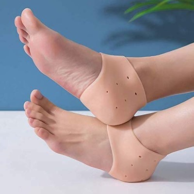 LOOKFIT Silicone Gel Heel Pad Socks for Pain Relief - 1 Pair (Beige, Free Size) Heel Support(Beige)