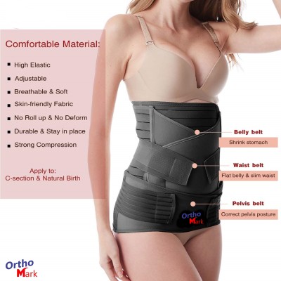 OrthoMark 3 in 1 After C Section Post Pregnancy Tummy & Pelvic Belt Size XXL (52-58) Inch(Black)