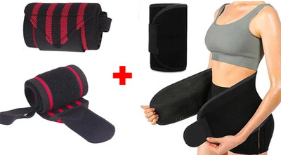 Just Primes Wrist Band and Sweat Belt, Perfect Combo for Gym Lovers Weight Lifting Belt(Black)