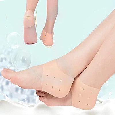 Euclid Silicone Gel Heel Socks for Dry Hard Cracked Heel Repair-1 Pair Heel Support(Beige)