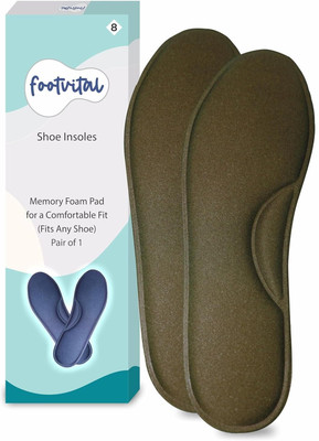 Foot Vital Memory Foam Shoe Insoles Supports Heel & Arch Absorbs Foot Sweat & Moisture Insole
