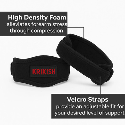 KRIKISH Large (2 count) Tennis Elbow Support Brace - Golf & Tennis Elbow Arm Strap Elbow Support(Black)