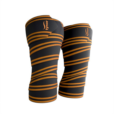 TYNOR Weight Lifting Knee Wrap, Black & Orange, Universal, 1 Pair Knee Support