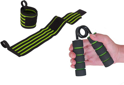 TRUE INDIAN Wrist Support Band with Thumb Loop for Gym & Adjustable Hand Grip Strengthener Hand Grip/Fitness Grip(Green, Black)