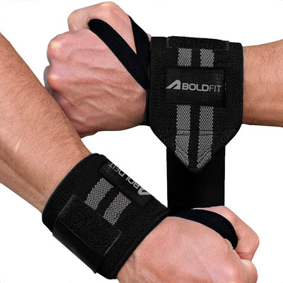 BOLDFIT Wrist Band Belt Wrap Brace Strap for Men & Women Pain Gym Grip Supporter(Black, Grey)