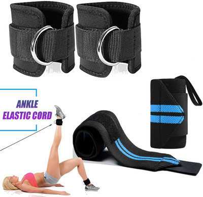 GymWar Combo of D-Ring Ankle Strap & Wrist Support for Gym Workout Ankle Support(Blue)