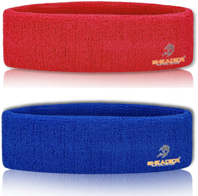 SHEADER Moisture Wicking Multipurpose Work Out Cotton Headband for Men's & Women's Head Support(Red, Blue)
