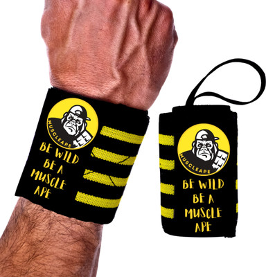 Muscleape Wrist Support For Gym, Powerlifting and All Stregth Sports|20X3 inch|Thumb Loop| Wrist Support(Black, Yellow)