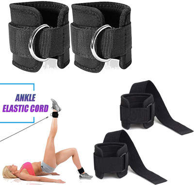 GymWar Combo of D-Ring Ankle Strap & Weight Lifting Straps Wrist Supporter Gym Workout Ankle Support(Black)