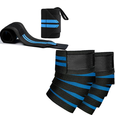 DreamPalace India Combo Set of Knee wrap for Gym Workout and Wrist Band Support Wrist Support(Blue, Black)