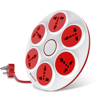 Goldmedal 360° Power Strip 6  Socket Extension Boards(White, Red, 2 m)