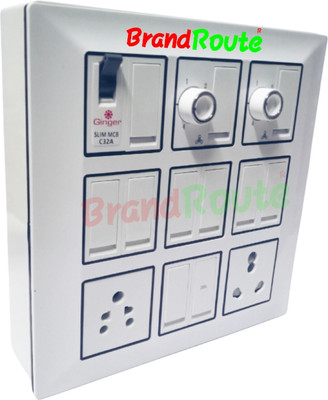BrandRoute 18 Modular Switch Socket Board Regulator MCB Wall Mount Assembled 2  Socket Extension Boards(White, 0 m)