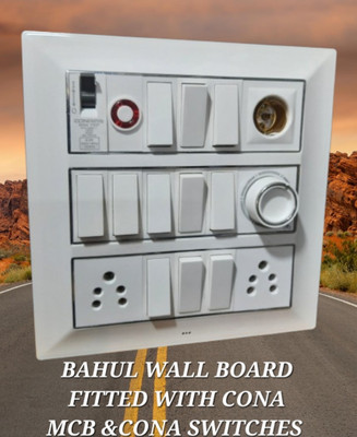BAHUL Wall BOARD WITH CONA MCB &CONA SWITCHES 2  Socket Extension Boards(White, 0 m)