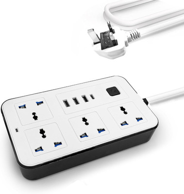EDBIRET 4 Sockets and 4 USB Ports Extension Sockets 4  Socket Extension Boards(White, 2 m, With USB Port)