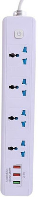 GEEO 4-Socket Power Strip with USB Charging – Multi-Plug Extension Board 4  Socket Extension Boards(White, 5 m, With USB Port)