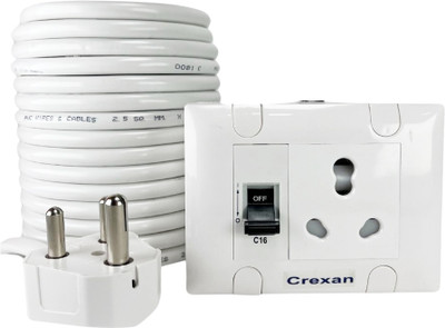 crexan Extension Board 240V+3 Pin 6A/16A+2500W+16A Socket,Plug+16AMCB+2.5 Sq.mm Wire 1  Socket Extension Boards(White, 4 m)