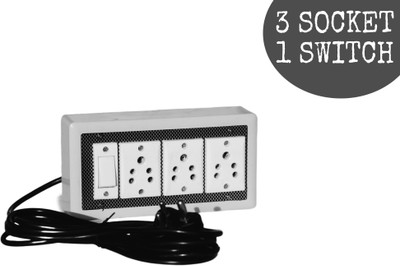KHOPALA 3 Socket & 1 Switch Board with 3 Yard wire Use-case (Home, Office, Kitchen) 3  Socket Extension Boards(White, 2.7432 m)