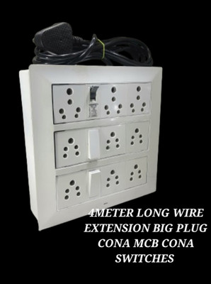 BAHUL BIG PLUG HEAY DUTY WIRE 1500WATT CAPACITY EXTENSION WITH CONA MCB CONA SWITCHES 9  Socket Extension Boards(White, 4 m)