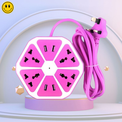 SACRO Hexagon Extension socket with 5 Meter Cable & 4 usb ports Charging, 4 SocketP181 4  Socket Extension Boards(Multicolor, 3 m, With USB Port)