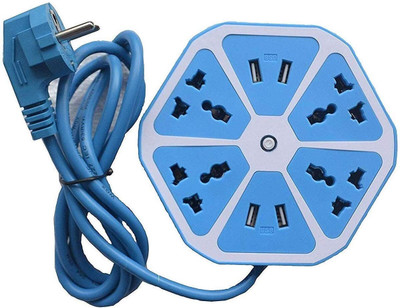 BASS BLING 2 USB Hexagon Power Socket Extension Plug Electrical 4 Socket Extension Boards 4  Socket Extension Boards(Multicolor, 1.5 m, With USB Port)