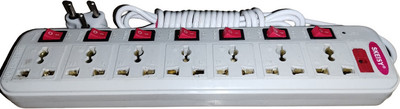 Skeisy NEW 7 SOCKET 7 SWITCH EXTENSION CORD POWER UP 6AMP AND 240V CORD LENGHT 3 MTR 7  Socket Extension Boards(White, 3 m)