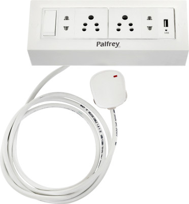 PALFREY Extension Board-One Switch + Four Socket + USB|8 meter Wire (1800W) 5  Socket Extension Boards(White, 8 m, With USB Port)