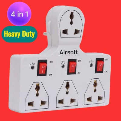 AirSoft 4 Universal Socket 3 Switch Multi Plug Extension Board/Multiplug Heavy Quality 4  Socket Extension Boards(White, Clear, 0 m)