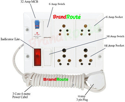 BrandRoute Power Modular Extension Board Fitted with Copper Wire 4  Socket Extension Boards(White, 4 m)